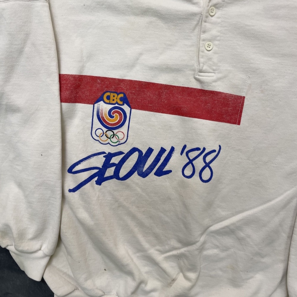 vintage Seoul Olympics sweatshirt mens xl white 1980s henley canada cbc - Picture 3 of 15